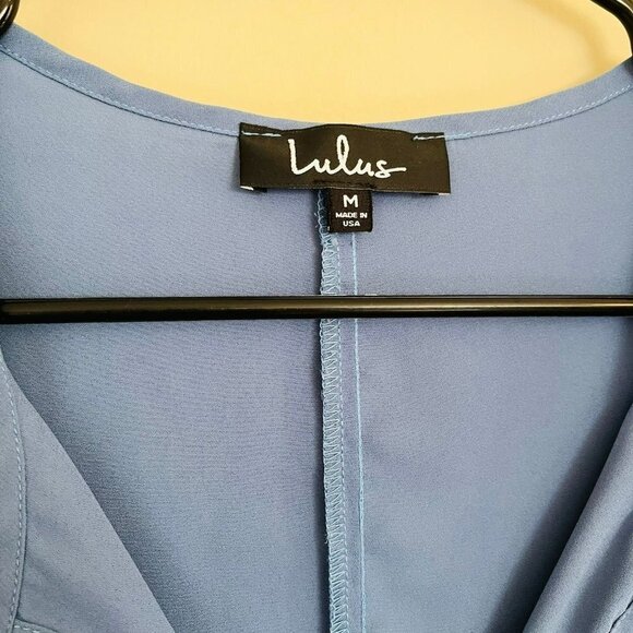 Lulu's Carefully Curated Long Sleeve Blouse in Dusty Blue SZ M - Picture 3 of 11